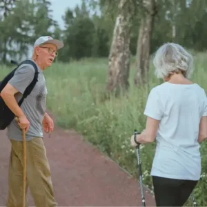 Seniors with walking aids