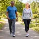 Seniors walking with supportive shoes