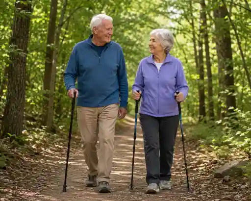Senors walking with cane and walking sticks